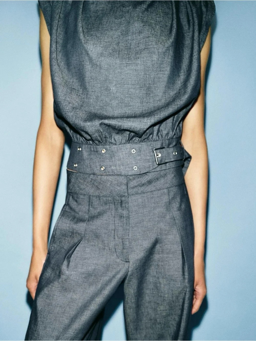ZARA Edgy Denim Look Linen Pants Suit Set - XS
